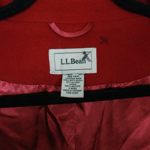 LL Bean Red Wool Blend Lined Button Down Collared Long Coat Jacket - Picture 7 of 9